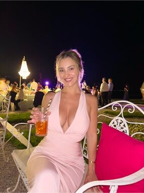 Worn once and dry cleaned Katie May Blush Pink Halter Plunge Wedding Dress